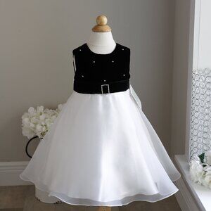 Black Velvet and White Organza Formal Dress Pearls Rhinestones Special Occasion
